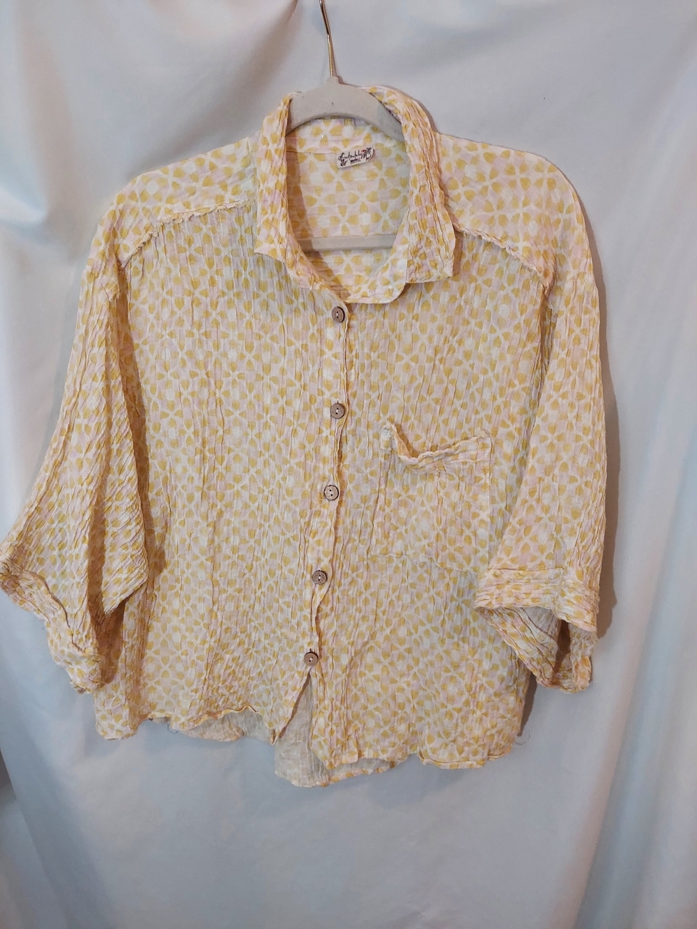 Intimately Free People No Ordinary Top Linen Cotton Crinkle Yellow M